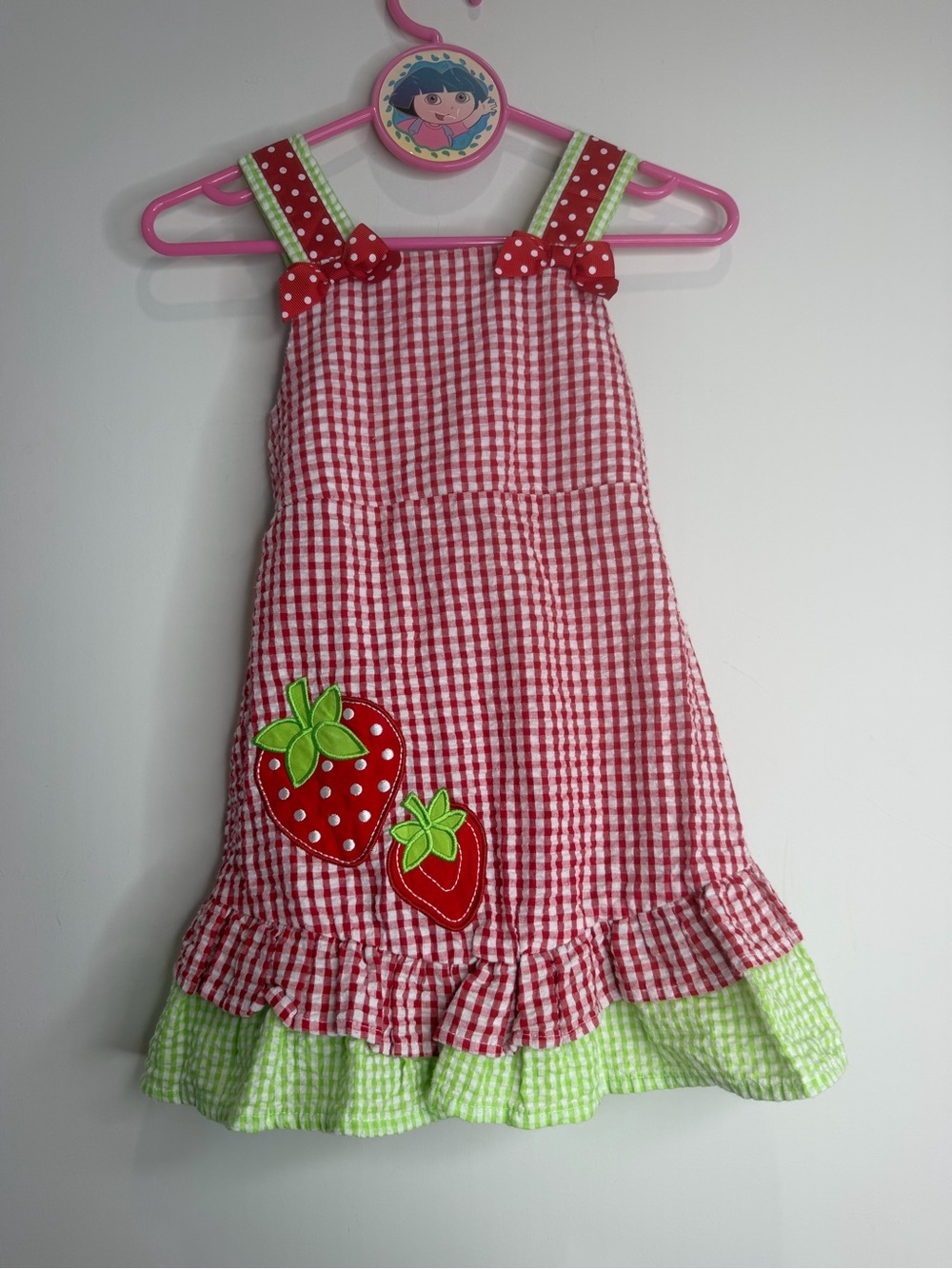 Rare Editions Red Gingham Strawberry Appliqué Dress Girls Size 24M
